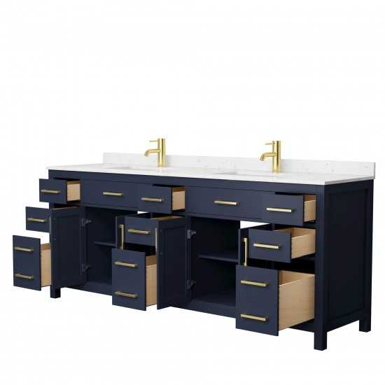 84 Inch Double Bathroom Vanity in Dark Blue, Carrara Cultured Marble Countertop, Sinks, No Mirror