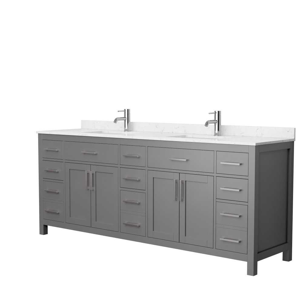 84 Inch Double Bathroom Vanity in Dark Gray, Carrara Cultured Marble Countertop, Sinks, No Mirror