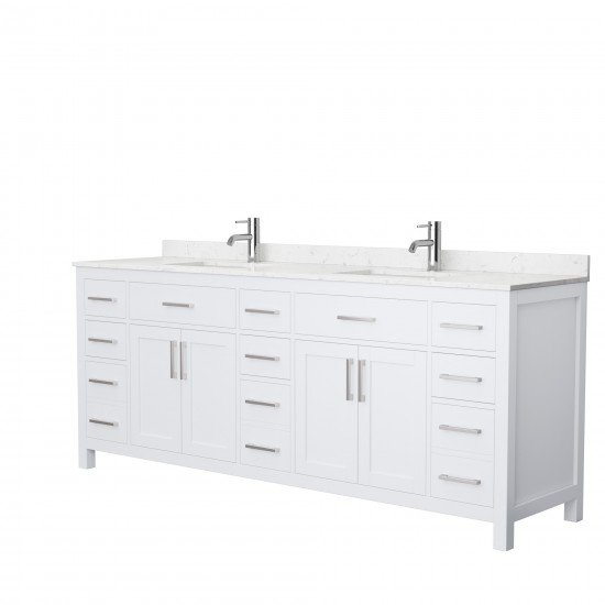 84 Inch Double Bathroom Vanity in White, Carrara Cultured Marble Countertop, Sinks, No Mirror