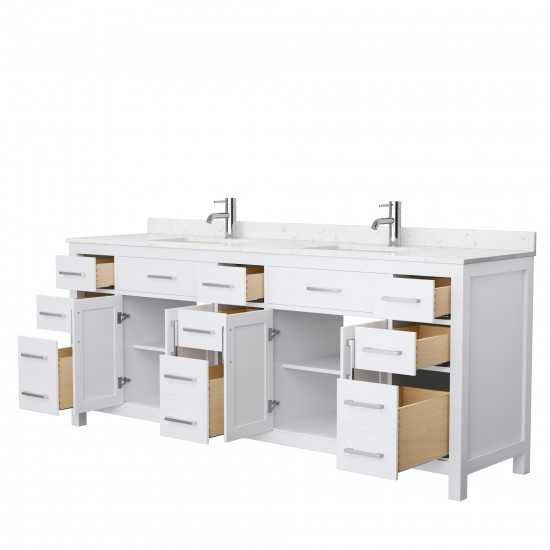 84 Inch Double Bathroom Vanity in White, Carrara Cultured Marble Countertop, Sinks, No Mirror