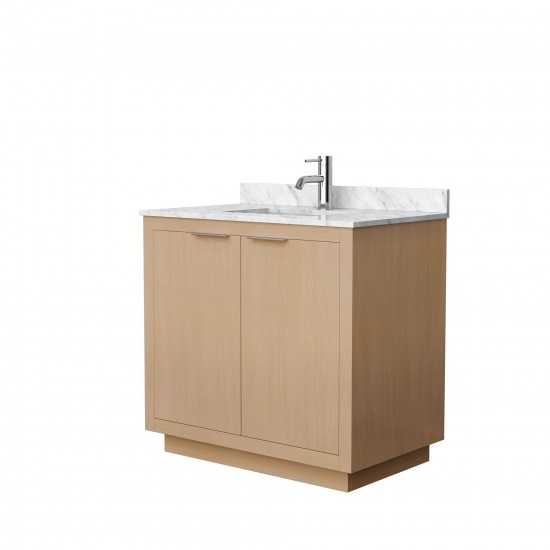 36 Inch Single Bathroom Vanity in Light Straw, White Carrara Marble Countertop, Sink