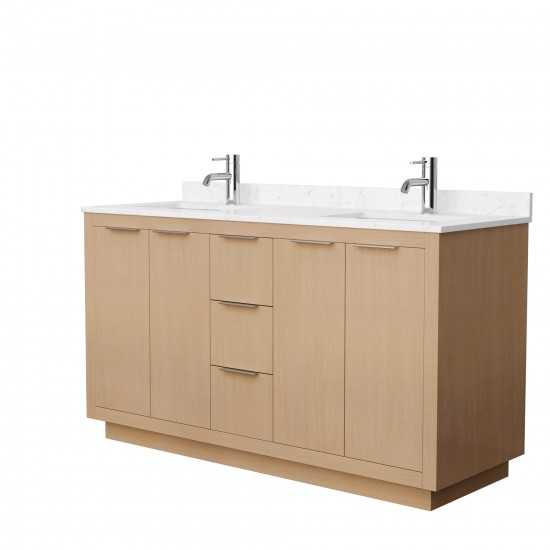 60 Inch Double Bathroom Vanity in Light Straw, Light-Vein Carrara Cultured Marble Countertop, Sinks