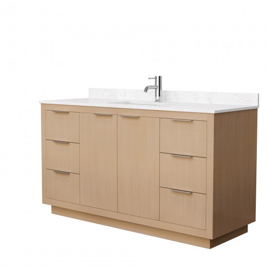 60 Inch Single Bathroom Vanity in Light Straw, Light-Vein Carrara Cultured Marble Countertop, Sink