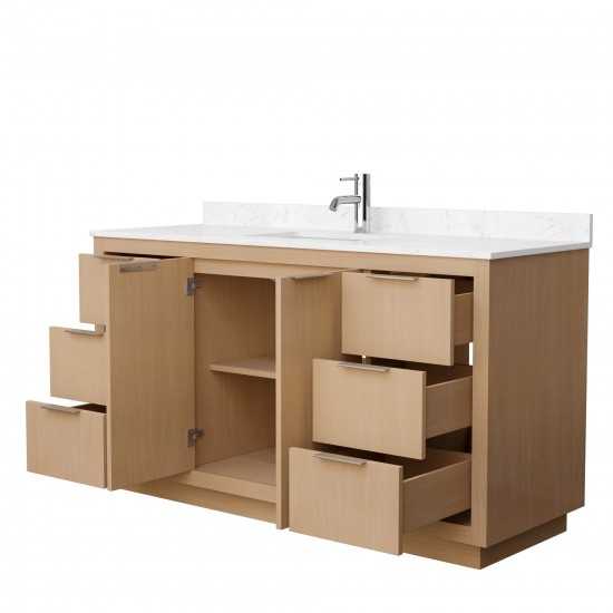 60 Inch Single Bathroom Vanity in Light Straw, Light-Vein Carrara Cultured Marble Countertop, Sink