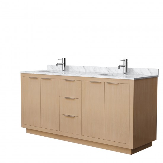 72 Inch Double Bathroom Vanity in Light Straw, White Carrara Marble Countertop, Sinks