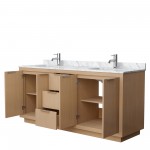 72 Inch Double Bathroom Vanity in Light Straw, White Carrara Marble Countertop, Sinks