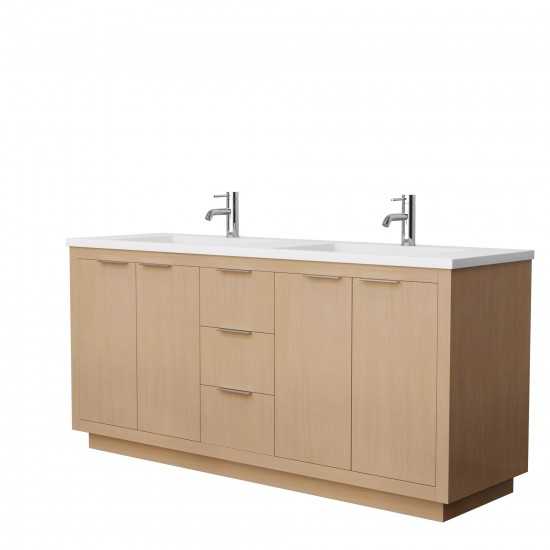 72 Inch Double Bathroom Vanity in Light Straw, 1.25 Inch Thick White Solid Surface Countertop, Sinks