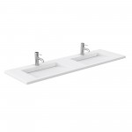 72 Inch Double Bathroom Vanity in Light Straw, 1.25 Inch Thick White Solid Surface Countertop, Sinks