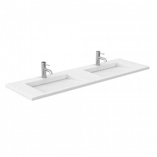 72 Inch Double Bathroom Vanity in Light Straw, 1.25 Inch Thick White Solid Surface Countertop, Sinks