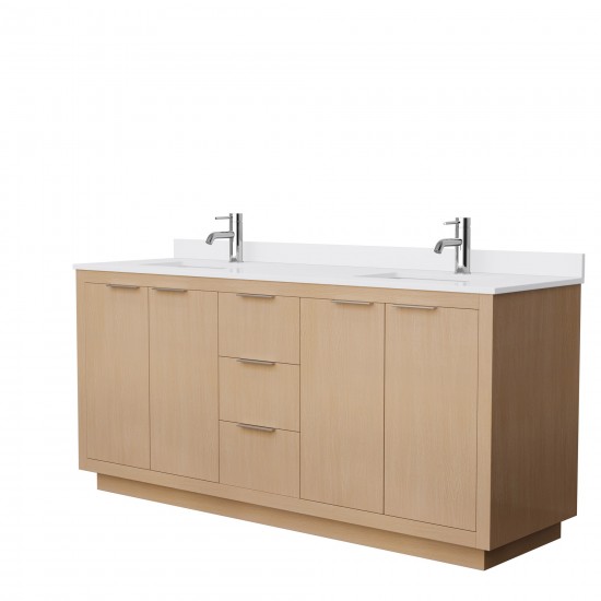 72 Inch Double Bathroom Vanity in Light Straw, White Cultured Marble Countertop, Sinks