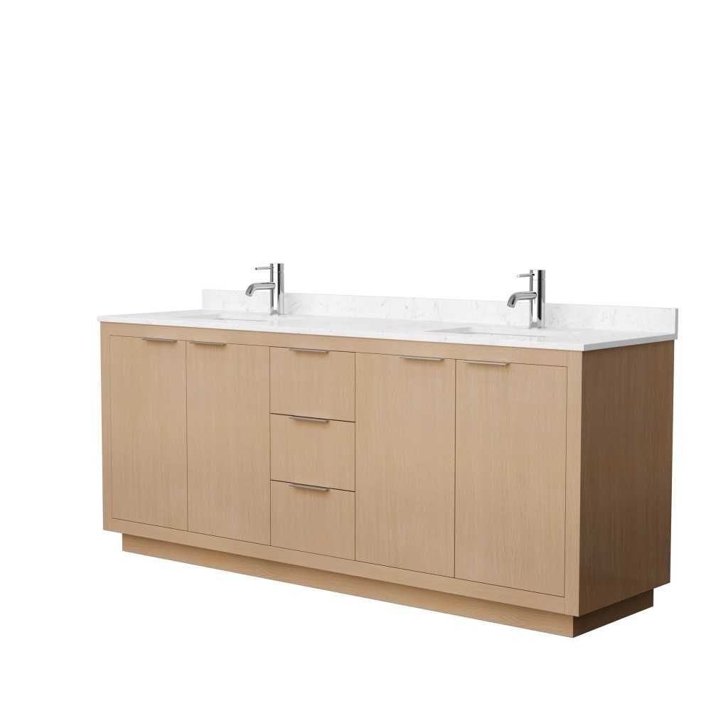 80 Inch Double Bathroom Vanity in Light Straw, Light-Vein Carrara Cultured Marble Countertop, Sinks