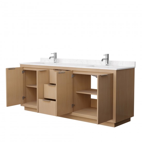 80 Inch Double Bathroom Vanity in Light Straw, Light-Vein Carrara Cultured Marble Countertop, Sinks