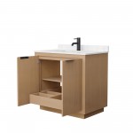 36 Inch Single Bathroom Vanity in Light Straw, Light-Vein Carrara Cultured Marble Countertop, Sink, Black Trim