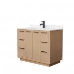 42 Inch Single Bathroom Vanity in Light Straw, Light-Vein Carrara Cultured Marble Countertop, Sink, Black Trim