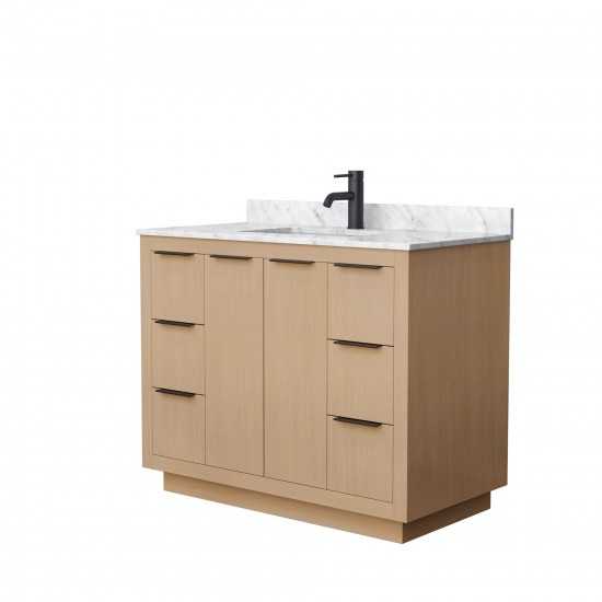 42 Inch Single Bathroom Vanity in Light Straw, White Carrara Marble Countertop, Sink, Black Trim