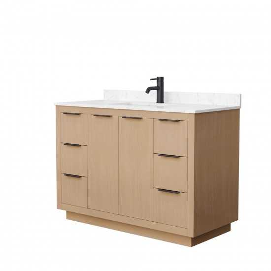 48 Inch Single Bathroom Vanity in Light Straw, Light-Vein Carrara Cultured Marble Countertop, Sink, Black Trim