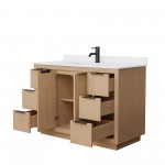 48 Inch Single Bathroom Vanity in Light Straw, White Cultured Marble Countertop, Sink, Black Trim