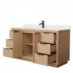 60 Inch Single Bathroom Vanity in Light Straw, White Cultured Marble Countertop, Sink, Black Trim