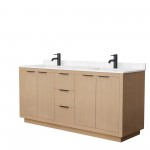 72 Inch Double Bathroom Vanity in Light Straw, Light-Vein Carrara Cultured Marble Countertop, Sinks, Black Trim