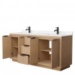 72 Inch Double Bathroom Vanity in Light Straw, Light-Vein Carrara Cultured Marble Countertop, Sinks, Black Trim