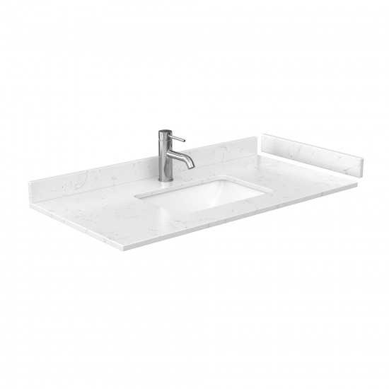 42 Inch Single Bathroom Vanity in White, Carrara Cultured Marble Countertop, Sink, Gold Trim