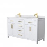 60 Inch Double Bathroom Vanity in White, White Cultured Marble Countertop, Sinks, Gold Trim