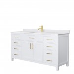 66 Inch Single Bathroom Vanity in White, White Cultured Marble Countertop, Sink, Gold Trim