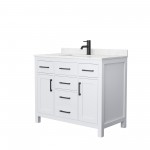 42 Inch Single Bathroom Vanity in White, Carrara Cultured Marble Countertop, Sink, Black Trim