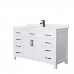 54 Inch Single Bathroom Vanity in White, Carrara Cultured Marble Countertop, Sink, Black Trim