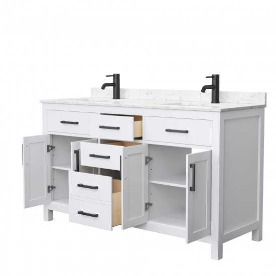 60 Inch Double Bathroom Vanity in White, Carrara Cultured Marble Countertop, Sinks, Black Trim