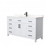 60 Inch Single Bathroom Vanity in White, Carrara Cultured Marble Countertop, Sink, Black Trim