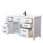 60 Inch Single Bathroom Vanity in White, Carrara Cultured Marble Countertop, Sink, Black Trim