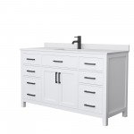 60 Inch Single Bathroom Vanity in White, White Cultured Marble Countertop, Sink, Black Trim