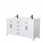 66 Inch Double Bathroom Vanity in White, Carrara Cultured Marble Countertop, Sinks, Black Trim