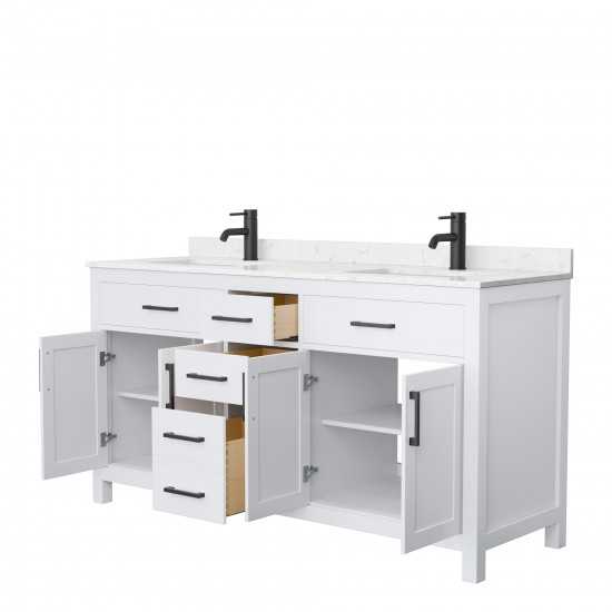 66 Inch Double Bathroom Vanity in White, Carrara Cultured Marble Countertop, Sinks, Black Trim