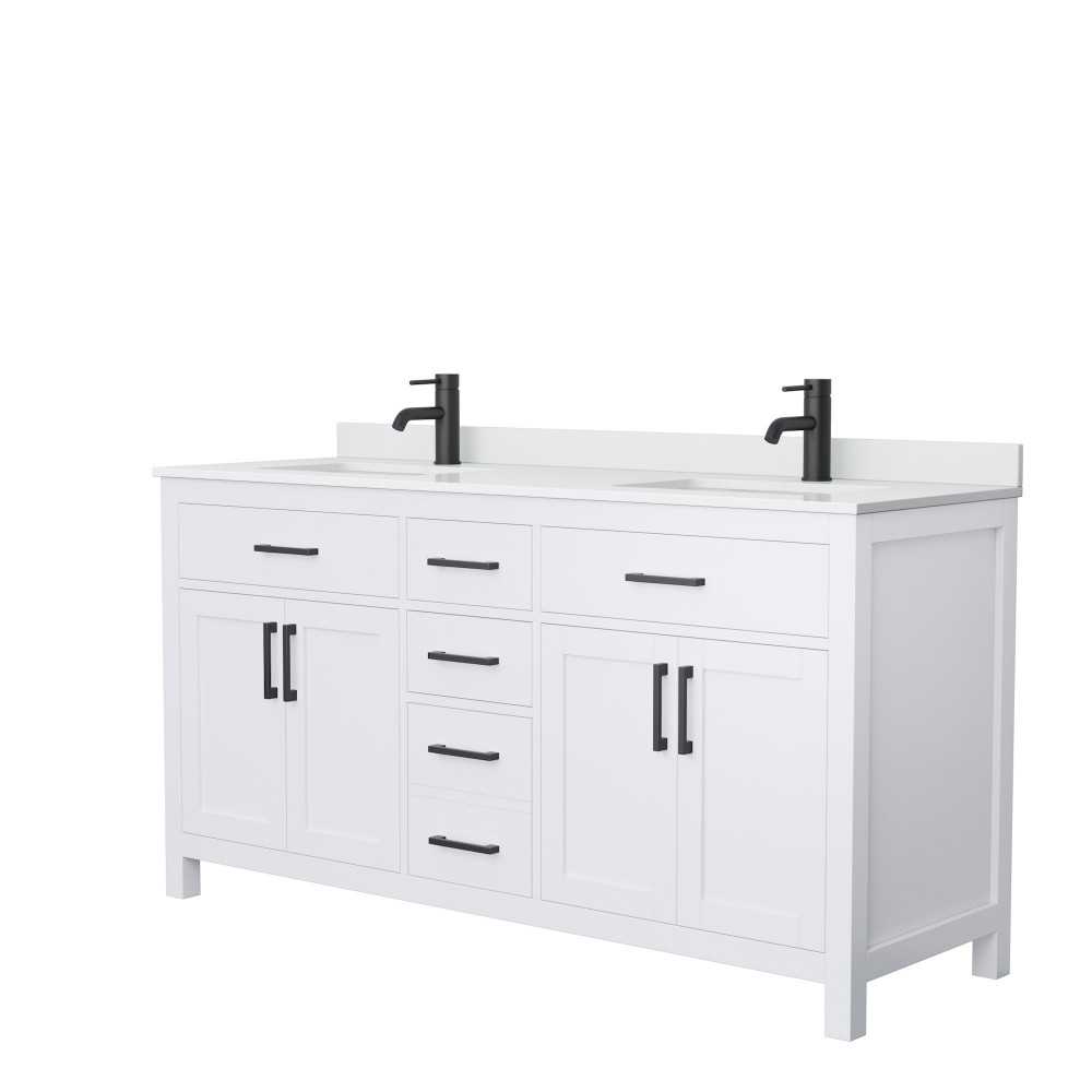 66 Inch Double Bathroom Vanity in White, White Cultured Marble Countertop, Sinks, Black Trim