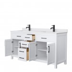 66 Inch Double Bathroom Vanity in White, White Cultured Marble Countertop, Sinks, Black Trim