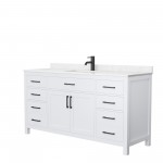 66 Inch Single Bathroom Vanity in White, Carrara Cultured Marble Countertop, Sink, Black Trim