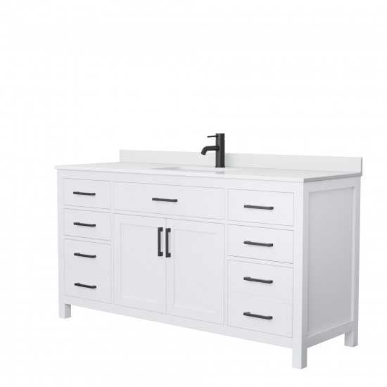 66 Inch Single Bathroom Vanity in White, White Cultured Marble Countertop, Sink, Black Trim