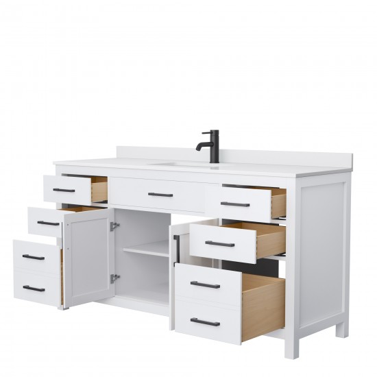 66 Inch Single Bathroom Vanity in White, White Cultured Marble Countertop, Sink, Black Trim