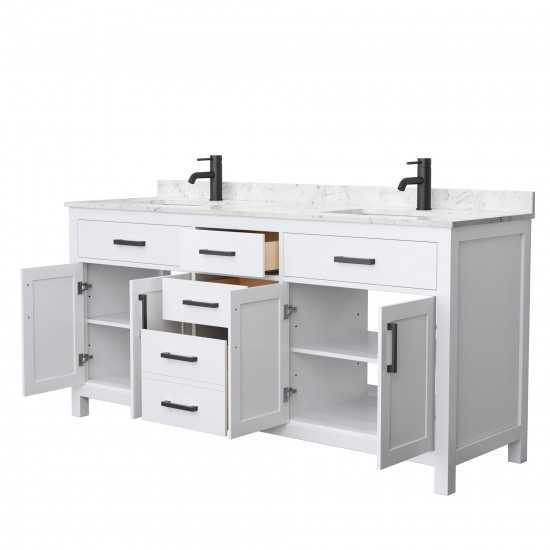 72 Inch Double Bathroom Vanity in White, Carrara Cultured Marble Countertop, Sinks, Black Trim