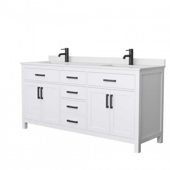 72 Inch Double Bathroom Vanity in White, White Cultured Marble Countertop, Sinks, Black Trim