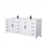 84 Inch Double Bathroom Vanity in White, White Cultured Marble Countertop, Sinks, Black Trim