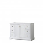 48 Inch Single Bathroom Vanity in White, No Countertop, No Sink, Gold Trim