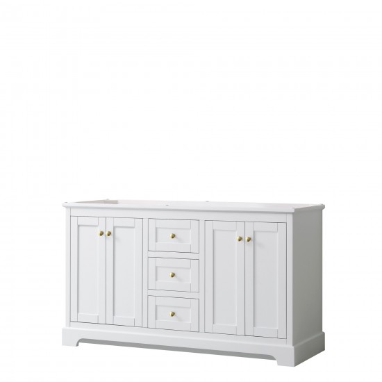 60 Inch Double Bathroom Vanity in White, No Countertop, No Sinks, Gold Trim