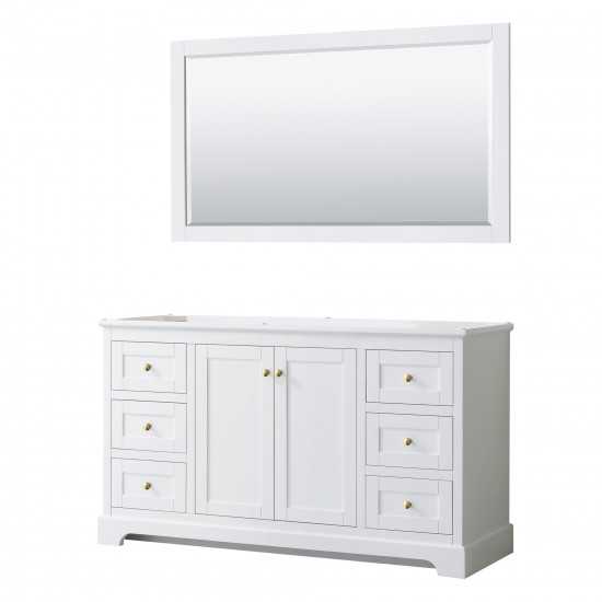 60 Inch Single Bathroom Vanity in White, No Countertop, No Sink, 58 Inch Mirror, Gold Trim