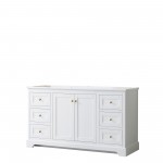 60 Inch Single Bathroom Vanity in White, No Countertop, No Sink, Gold Trim