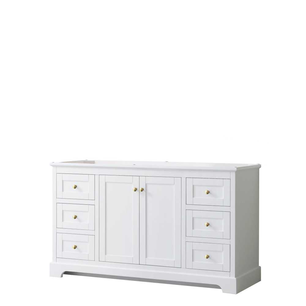 60 Inch Single Bathroom Vanity in White, No Countertop, No Sink, Gold Trim