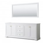 80 Inch Double Bathroom Vanity in White, No Countertop, No Sinks, 70 Inch Mirror, Gold Trim