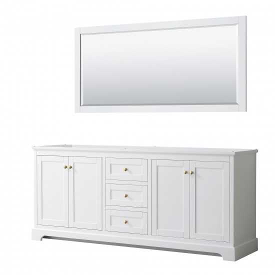 80 Inch Double Bathroom Vanity in White, No Countertop, No Sinks, 70 Inch Mirror, Gold Trim